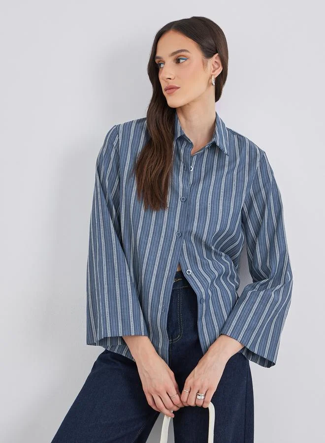 Styli Styli Blue Striped Spread Collar Relaxed Fit Shirt