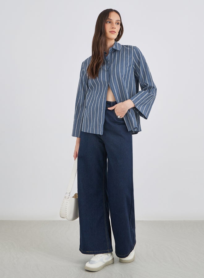 Styli Blue Striped Spread Collar Relaxed Fit Shirt - Image 2