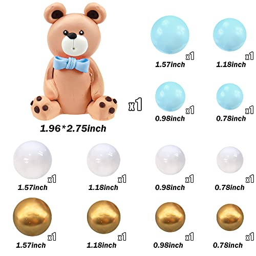 DRWATE Bear Cake Toppers Mini Bear Figurine Cake Decorations with Gold Blue White Pearl Ball for Baby Shower Birthday Party Teddy Bear Theme Party Supplies (Blue) - Image 2