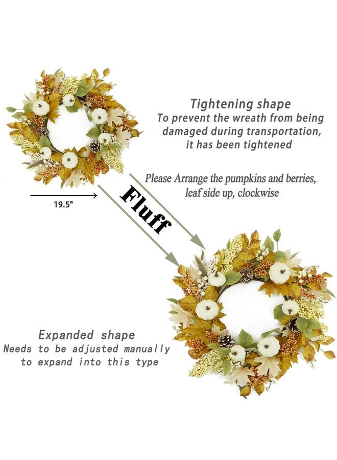 يُسلِّم إكليل باب صناعي لتزيين الباب الأمامي، مناسب للمنزل الريفي، ولعيد الشكر، للاستخدام الداخلي والخارجي، وللشرفة، والنافذة، والجدار، والباب، بطول 19.5 بوصة. - Image 2