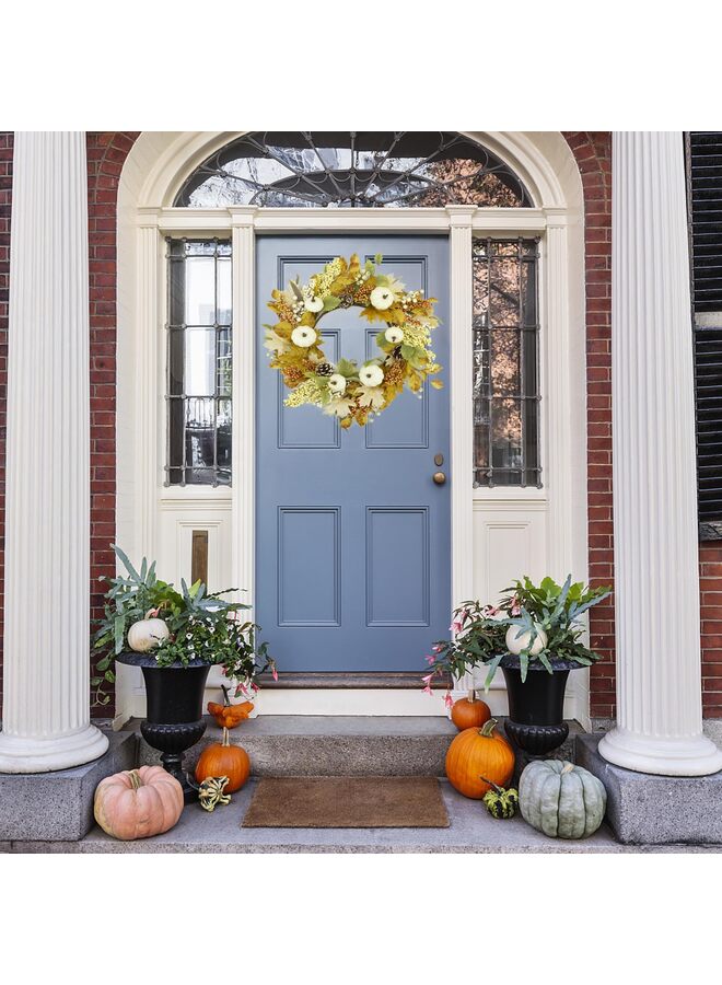 يُسلِّم إكليل باب صناعي لتزيين الباب الأمامي، مناسب للمنزل الريفي، ولعيد الشكر، للاستخدام الداخلي والخارجي، وللشرفة، والنافذة، والجدار، والباب، بطول 19.5 بوصة. - Image 4