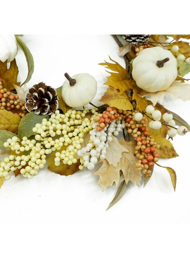 يُسلِّم إكليل باب صناعي لتزيين الباب الأمامي، مناسب للمنزل الريفي، ولعيد الشكر، للاستخدام الداخلي والخارجي، وللشرفة، والنافذة، والجدار، والباب، بطول 19.5 بوصة. - Image 3