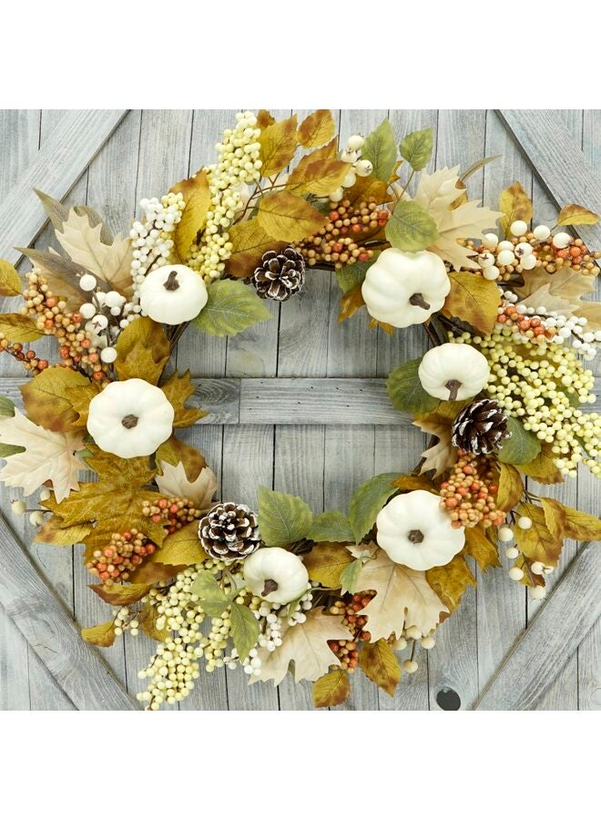 يُسلِّم إكليل باب صناعي لتزيين الباب الأمامي، مناسب للمنزل الريفي، ولعيد الشكر، للاستخدام الداخلي والخارجي، وللشرفة، والنافذة، والجدار، والباب، بطول 19.5 بوصة. - Image 1