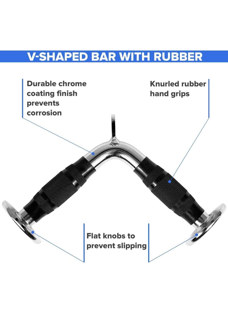 Generic LAT Pull Down Cable Attachment, Tricep Press Down Bar, V-Shaped Bar with Diamond Knurl Handle, Bodybuilding Strength Training Attachments  - Image 3