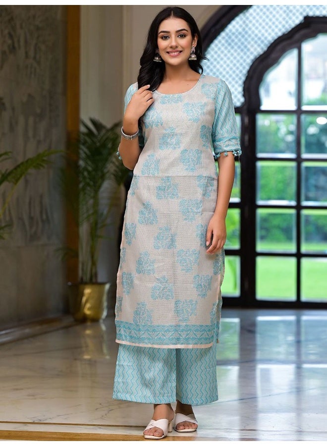 AKS Floral Printed Regular Straight Kurta with Palazzos - Image 1