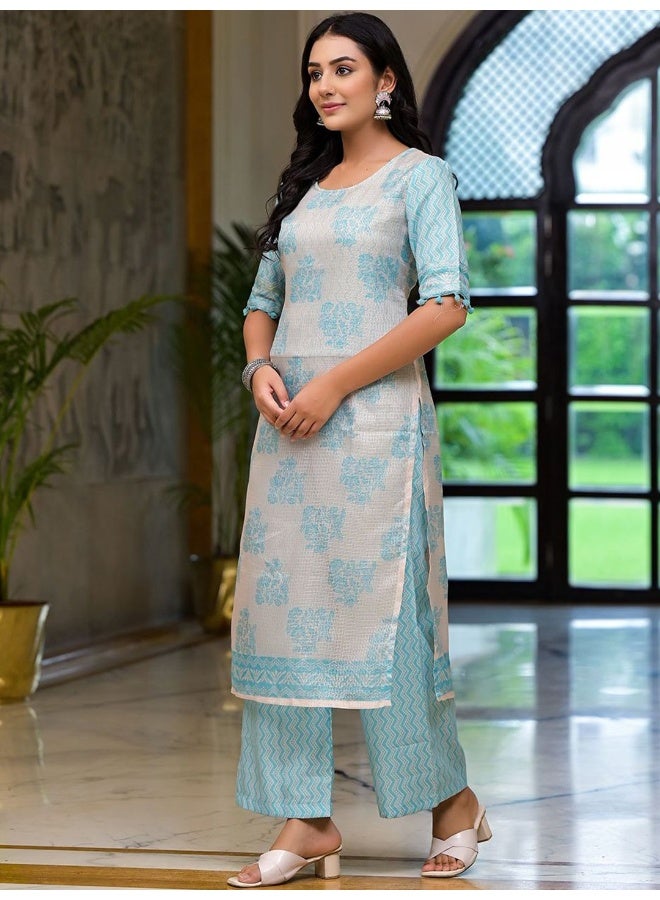 AKS Floral Printed Regular Straight Kurta with Palazzos - Image 5