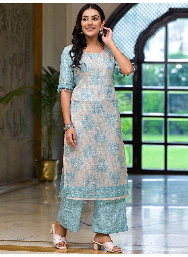 AKS Floral Printed Regular Straight Kurta with Palazzos - Image 3