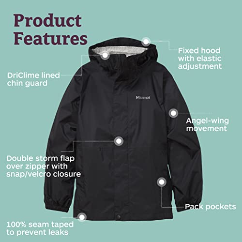 MARMOT Kid's PreCip Eco Jacket, Breathable, Recycled, Waterproof, Black, Small - Image 4
