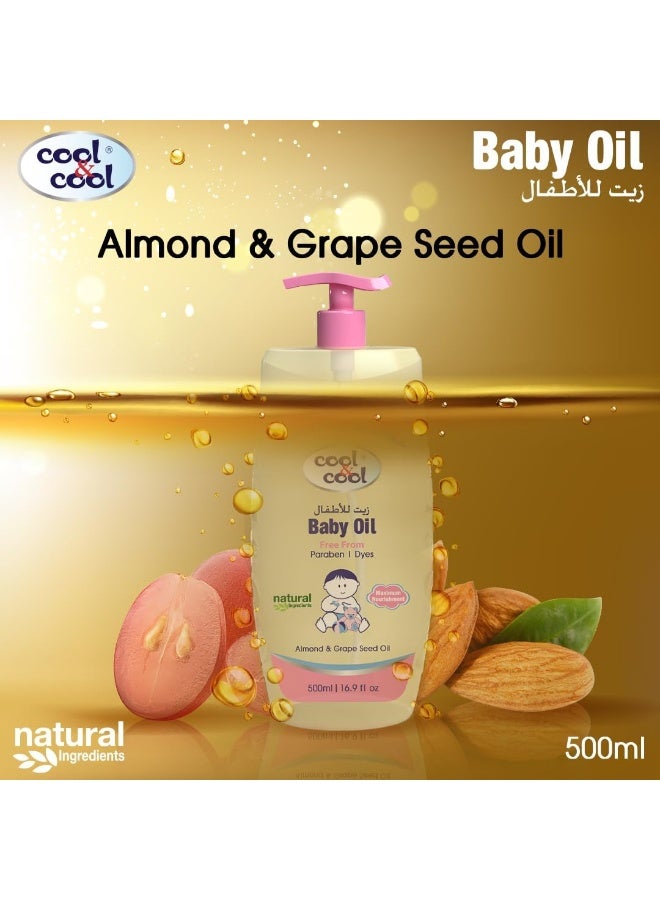 Cool & Cool زيت الأطفال كول وكول - 500 مل (عبوة من 2) - خالي من البارابين، غني بفيتامين E وزيت بذور العنب لترطيب لطيف - Image 4