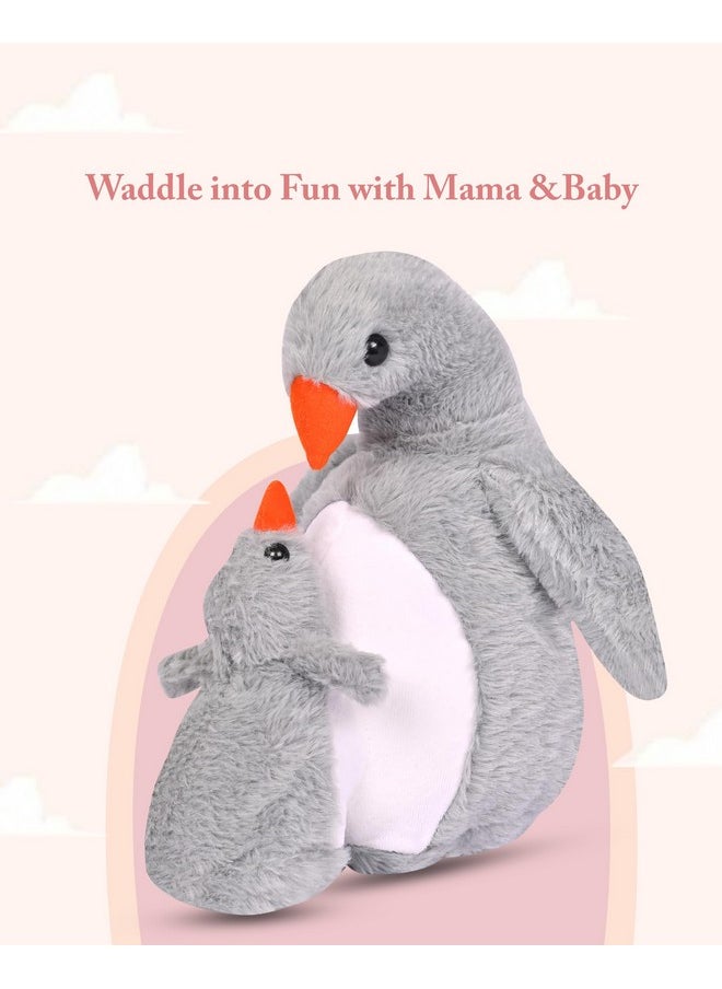 Besties BESTIES Animal Stuffed Mom & Baby Penguin Plush Soft Toy for Girls Boys Kids (Grey)  - Image 2