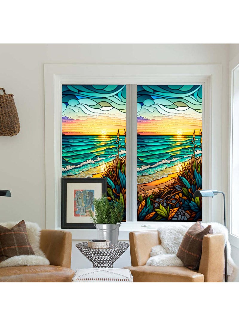 Colored retro PVC static glass sticker, adhesive free window sticker, removable glass window flower 60 * 100cm - Image 5