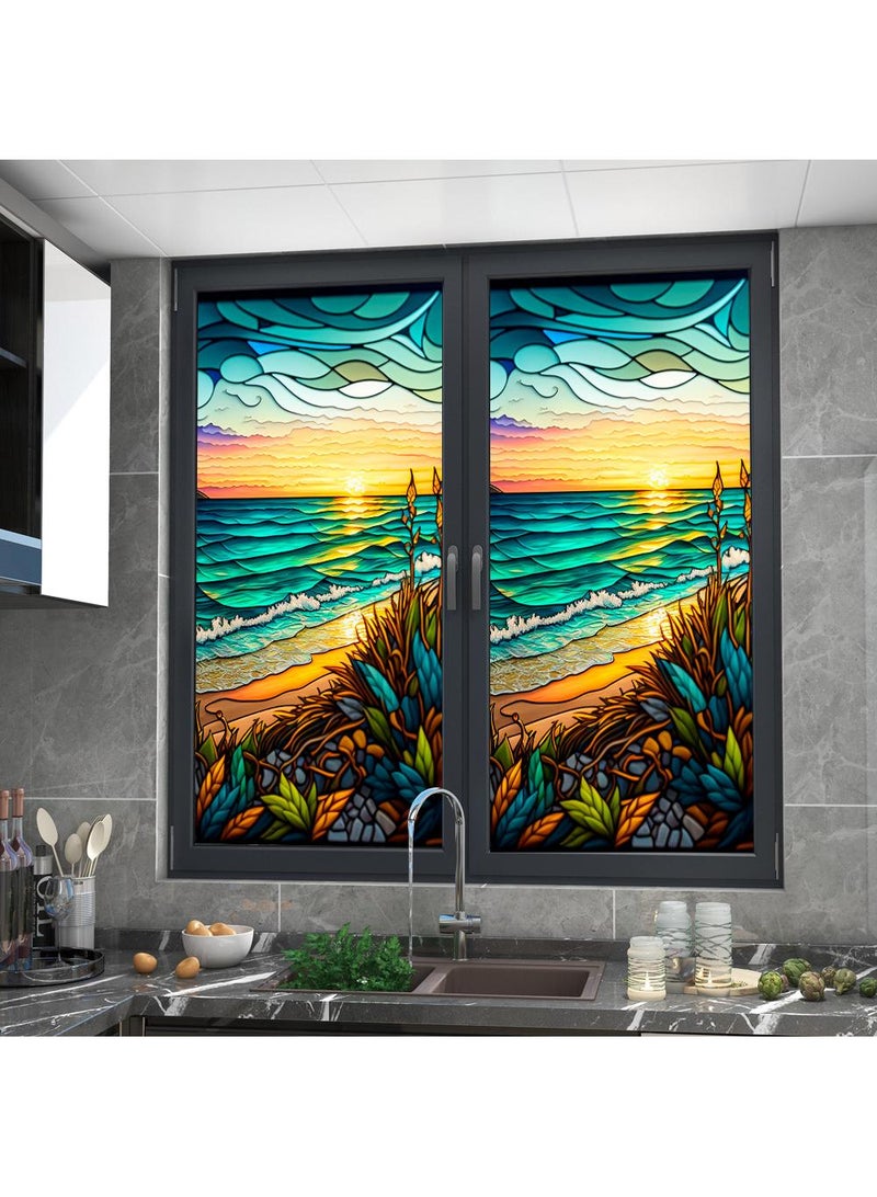 Colored retro PVC static glass sticker, adhesive free window sticker, removable glass window flower 60 * 100cm - Image 4