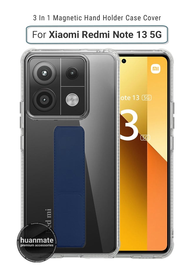 huanmate - Xiaomi Redmi Note 13 5G Magnetic Case With Hand Grip Holder & Kickstand - Strong Grip for Magnetic Car Holder, Stylish & Functional, Ultimate Convenience & Hands-Free Viewing - Clear/Navy Blue - Image 1