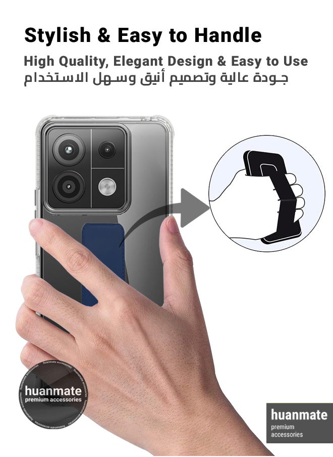 huanmate - Xiaomi Redmi Note 13 5G Magnetic Case With Hand Grip Holder & Kickstand - Strong Grip for Magnetic Car Holder, Stylish & Functional, Ultimate Convenience & Hands-Free Viewing - Clear/Navy Blue - Image 1
