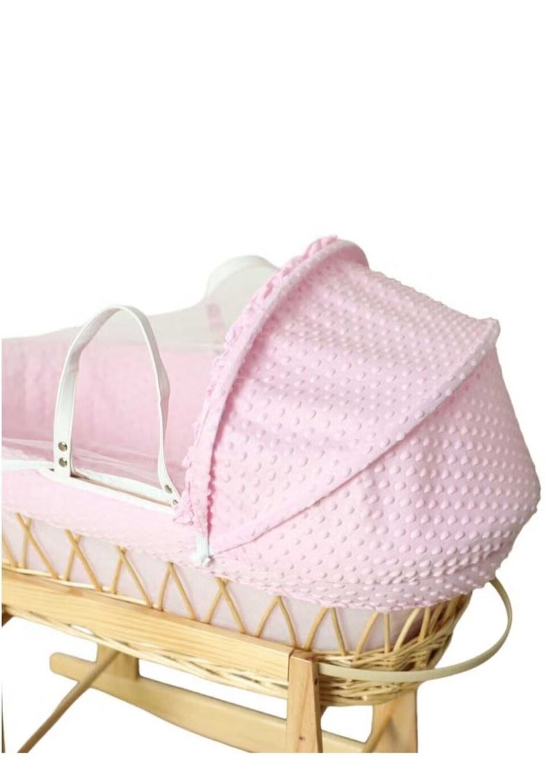 Everything For Kids - Rattan Moses Basket for Infant Waffle Bedding and Rocking Base Bassinet for Newborns - Image 1