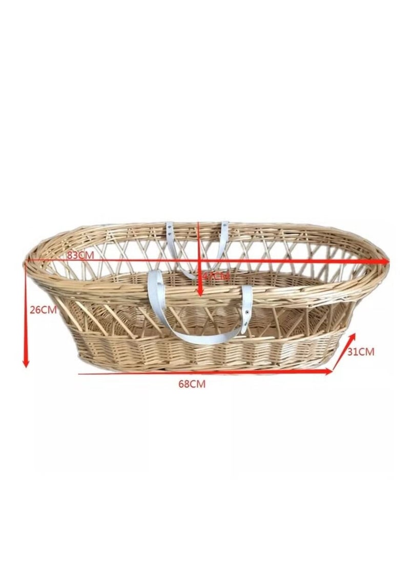 Everything For Kids - Rattan Moses Basket for Infant Waffle Bedding and Rocking Base Bassinet for Newborns - Image 1