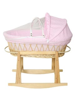 Everything For Kids Rattan Moses Basket for Infant Waffle Bedding and Rocking Base Bassinet for Newborns  - Image 2