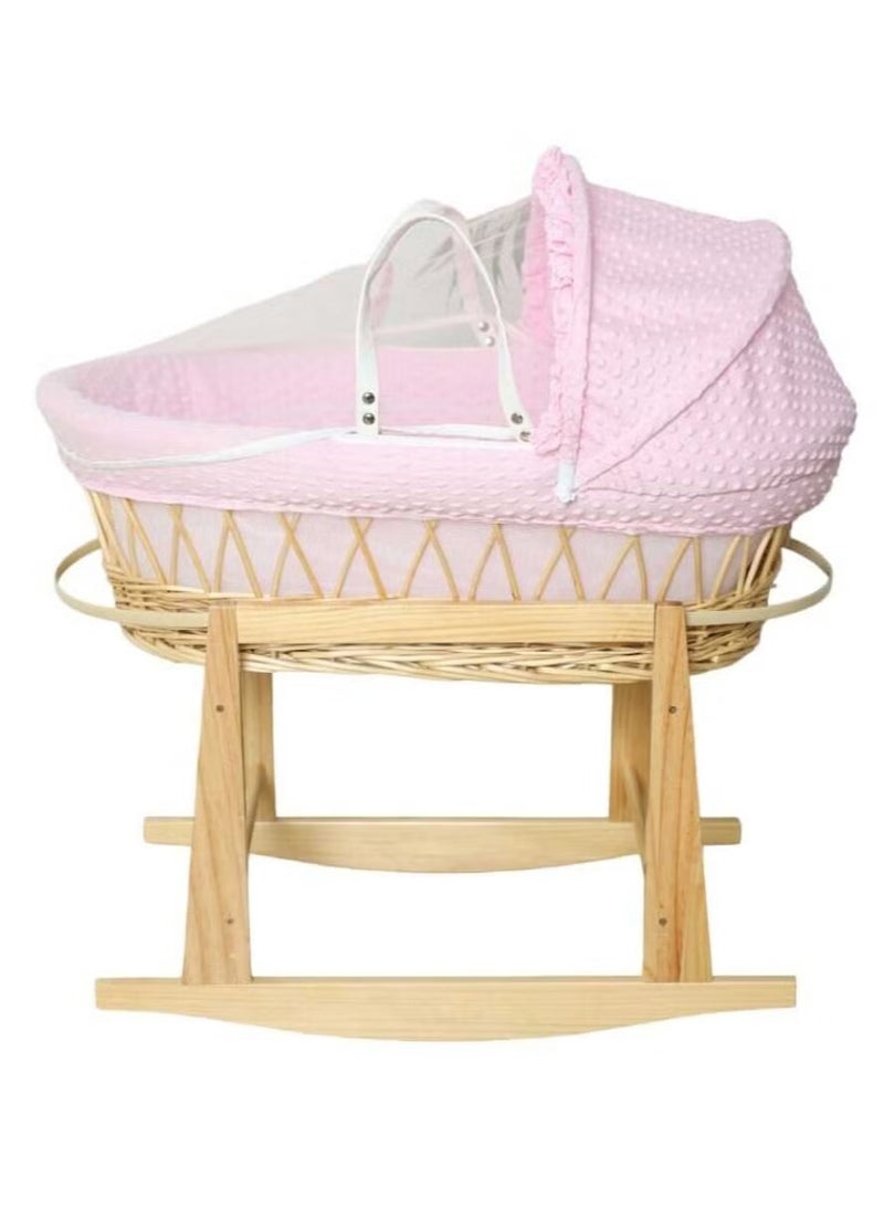 Everything For Kids - Rattan Moses Basket for Infant Waffle Bedding and Rocking Base Bassinet for Newborns - Image 1