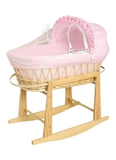 Rattan Moses Basket for Infant Waffle Bedding and Rocking Base Bassinet for Newborns