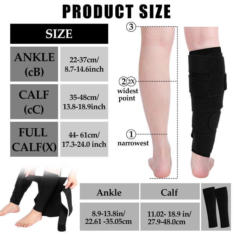 Croknit 3 Pairs Lymphedema Compression Leg Wraps Adjustable Lower Leg Cover up Medical Shin Splint Wrap for Heaviness Fatigue(Black) - Image 2