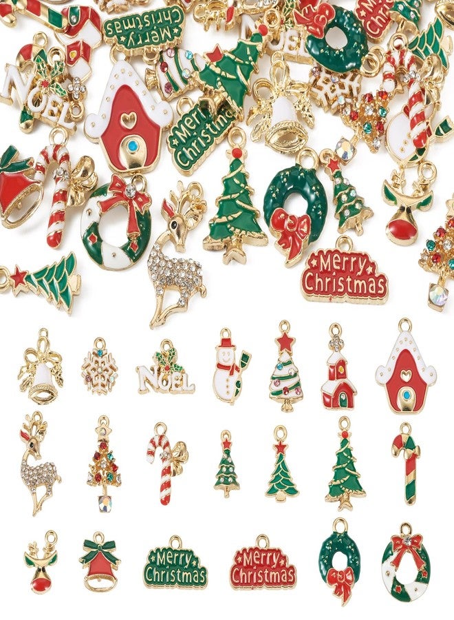 KISSITTY 40pcs Christmas Enamel Charms for Jewelry Making Crystal Rhinestone Reindeer Tree Wreath Bell Snowflake Snowman Dangles Pendants for Xmas Earrings Bracelets Necklaces Gifts - Image 1
