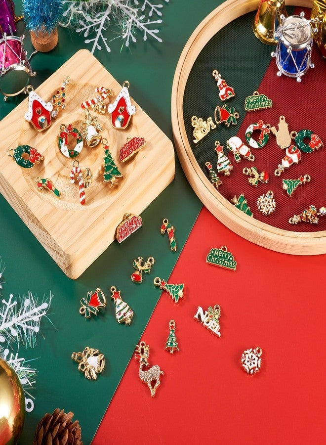 KISSITTY 40pcs Christmas Enamel Charms for Jewelry Making Crystal Rhinestone Reindeer Tree Wreath Bell Snowflake Snowman Dangles Pendants for Xmas Earrings Bracelets Necklaces Gifts - Image 4