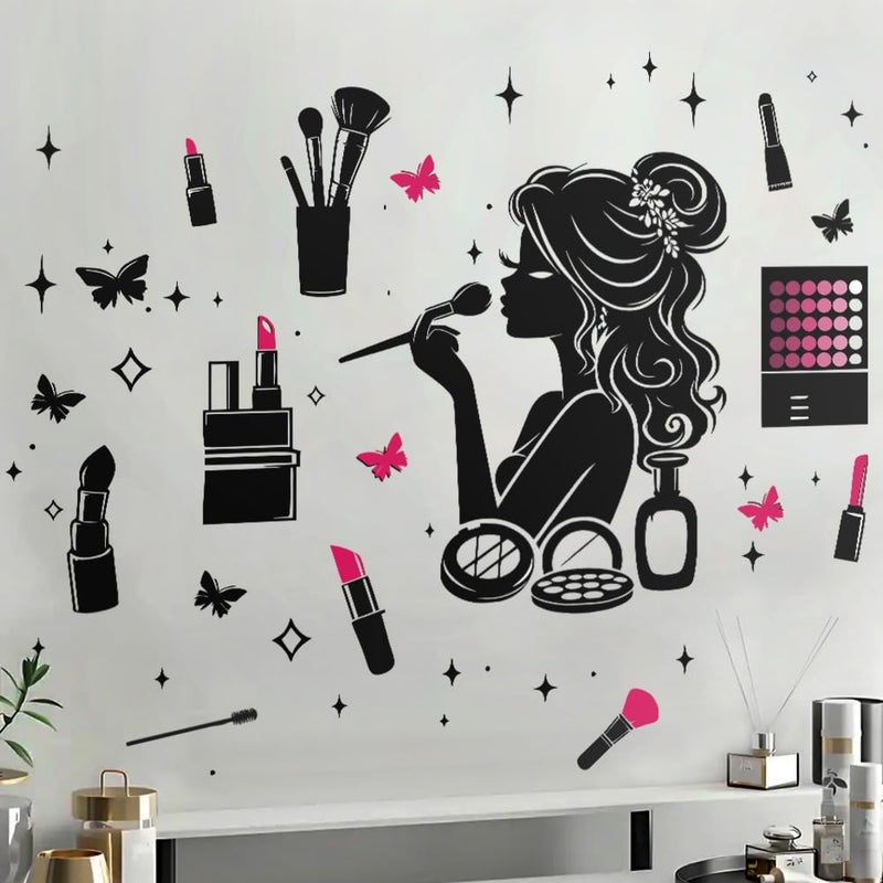 DEKOSH Beautiful Salon Decor Wall Stickers for Girls Room - Peel & Stick 27x24 Inch Removable Vanity Decor - Image 4