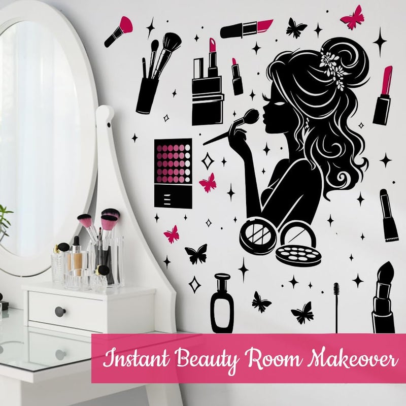 DEKOSH Beautiful Salon Decor Wall Stickers for Girls Room - Peel & Stick 27x24 Inch Removable Vanity Decor - Image 3