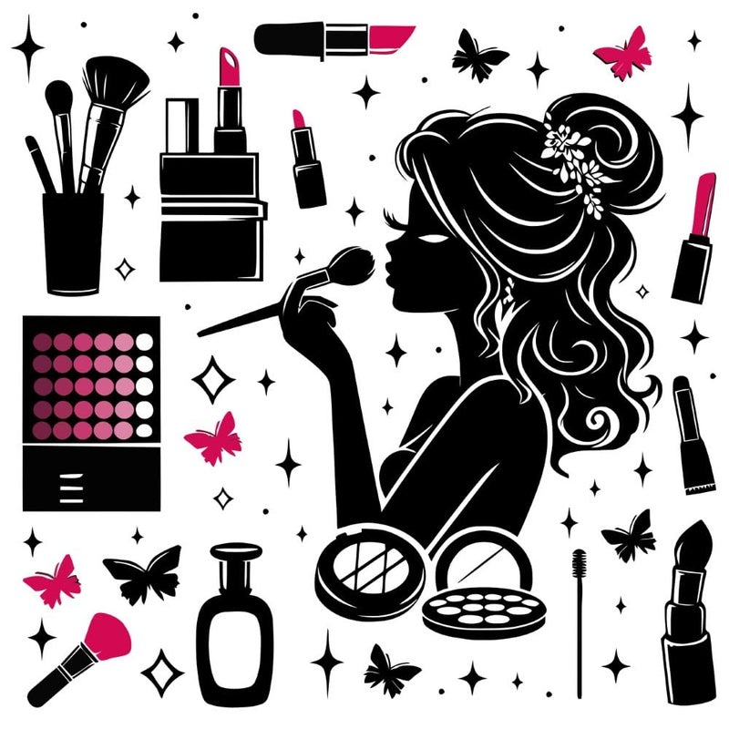 DEKOSH Beautiful Salon Decor Wall Stickers for Girls Room - Peel & Stick 27x24 Inch Removable Vanity Decor - Image 1
