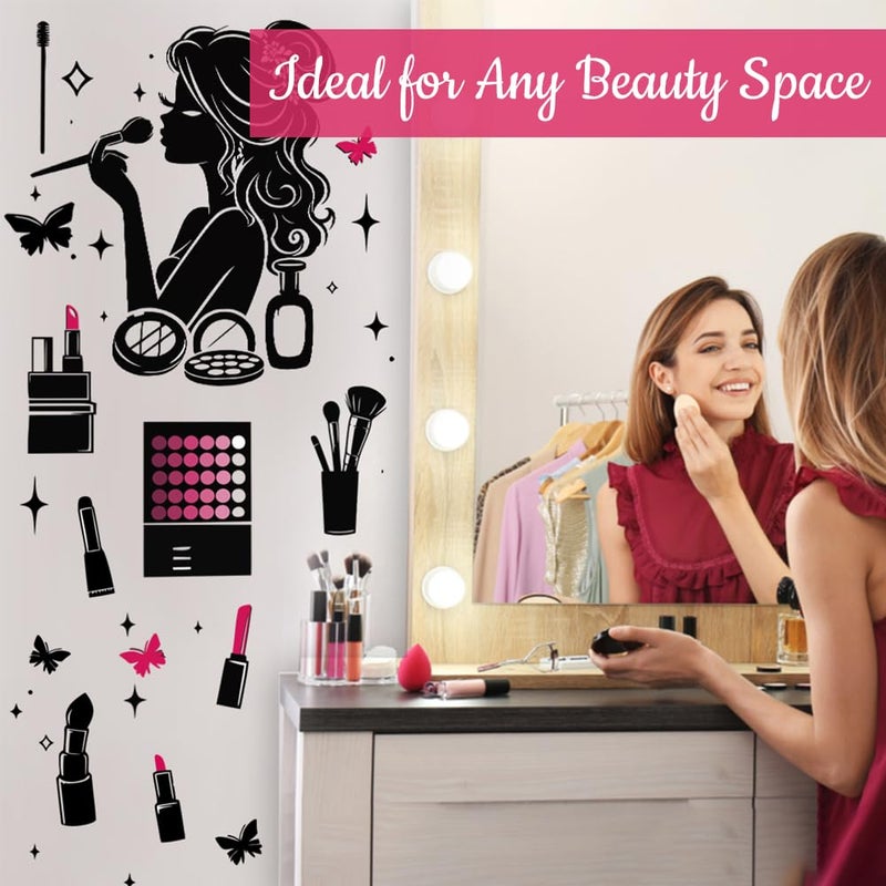 DEKOSH Beautiful Salon Decor Wall Stickers for Girls Room - Peel & Stick 27x24 Inch Removable Vanity Decor - Image 2