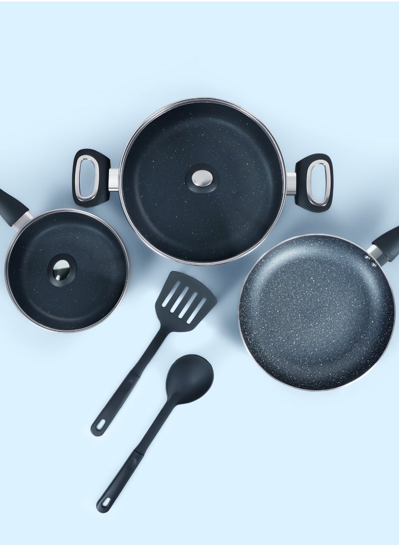 DELICI 7-Piece Cookware Set Aluminum - Non-Stick Surface -Tempered Glass Lids-Casserole With Lid- Milk Pan With Lid- Frying Pan -2pcs Nylon Spatula-PFOA Free -(ACS7HE)  - Image 4