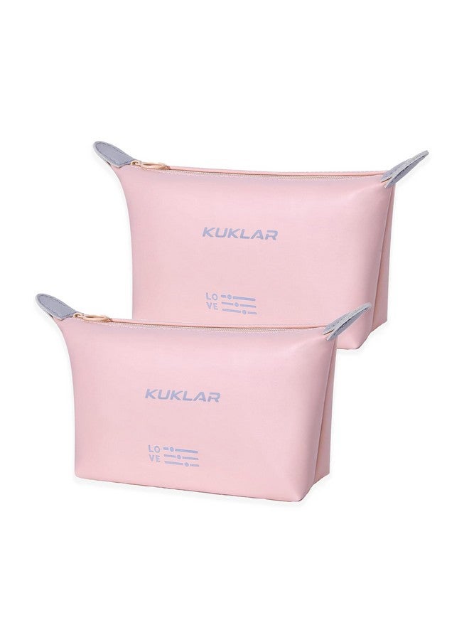 KUKLAR حقيبة كوكلار الصغيرة لمنتجات التجميل للنساء، حقيبة مكياج مقاومة للماء للسفر، حقيبة محمولة بسحاب، حقيبة جمالية، عبوة من 2 (وردي) - Image 1