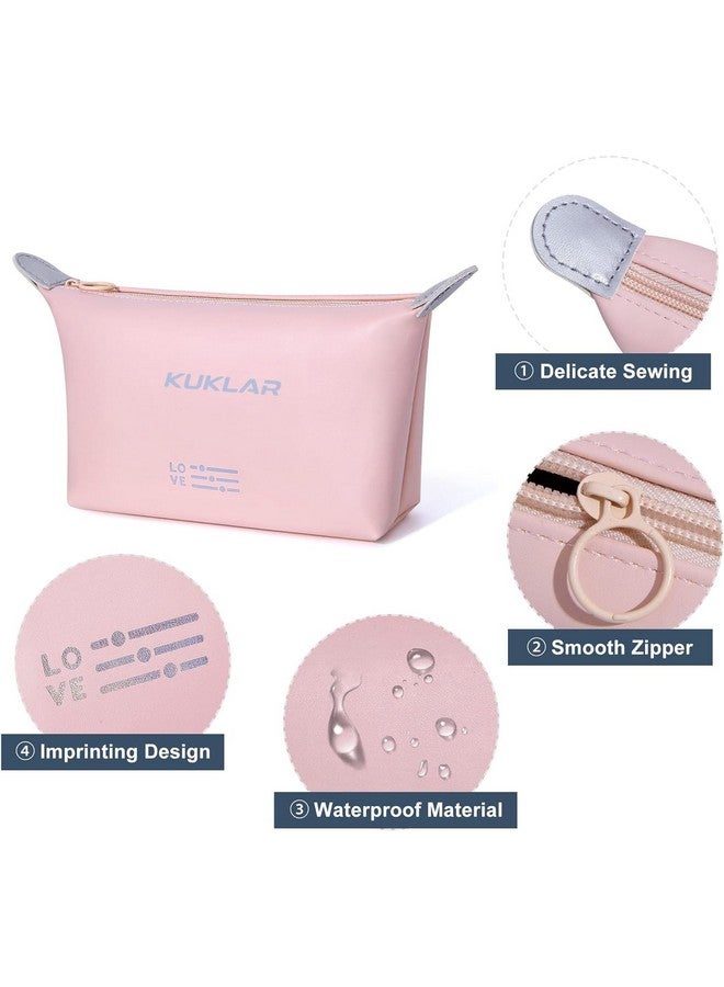 KUKLAR حقيبة كوكلار الصغيرة لمنتجات التجميل للنساء، حقيبة مكياج مقاومة للماء للسفر، حقيبة محمولة بسحاب، حقيبة جمالية، عبوة من 2 (وردي) - Image 3