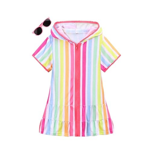 LUCKYGAL Kids Beach Coverup Girls Swimsuit Coverup Zip-Up Beach Pink Striped Bathing Suit,4t 5t - Image 1