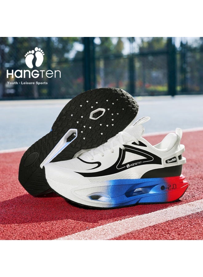 Huanteng Sports Shoes Men's Student Youth Professional Running Shoes Boys Girls Mesh Shock Absorption White Black Size 36