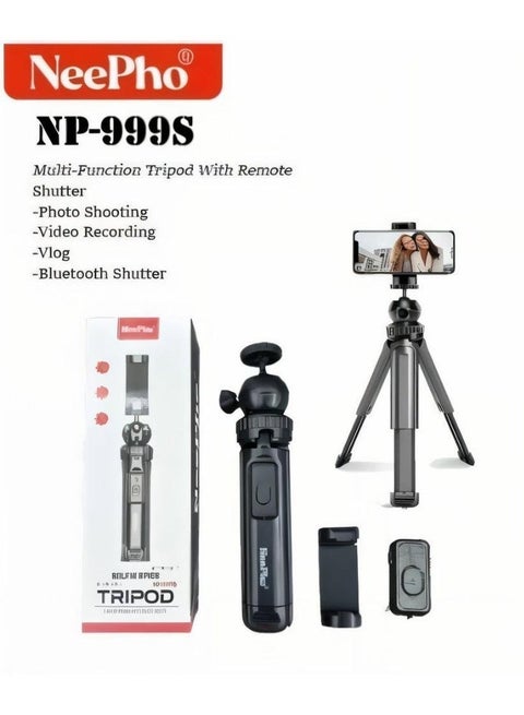 NP-999S Extendable Selfie Stick Tripod with Bluetooth Remote Adjustable Phone Holder for Photography Live Streaming Content Creation Video Recording Online Meetings Calls 360 Degree Rotation