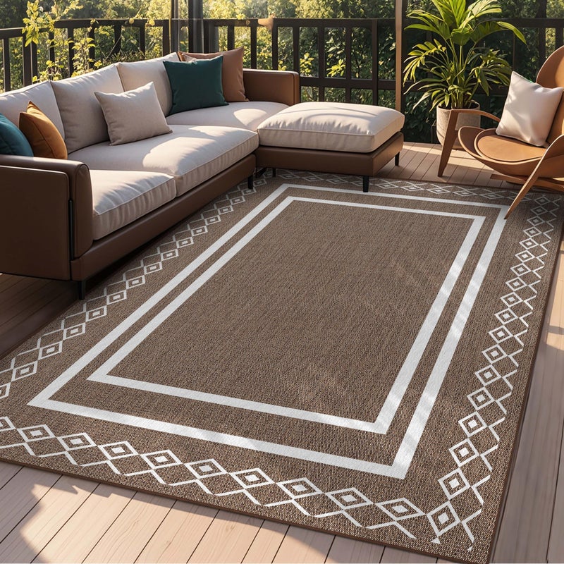 Arenarug Outdoor Patio Rug, Outside Rectangular Carpet, Moroccan Geometric Rugs, Washable Large Indoor Outdoor Rug 8x10 Mats for RV, Picnic, Backyard, Deck, Balcony, Porch, Beach - Image 1