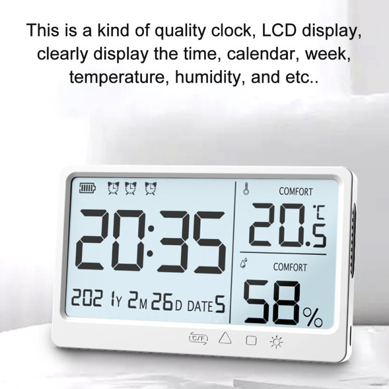 LCD Electronic Temperature Humidity Meter: White, Large Display, Indoor Outdoor Temp Humid Monitoring - Celsius Fahrenheit Conversion, Alarm Clock for Home Use, Elderly Users - Image 4