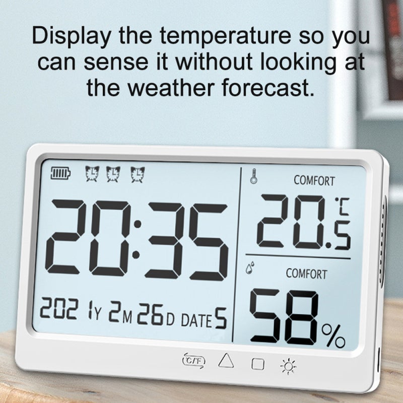 LCD Electronic Temperature Humidity Meter: White, Large Display, Indoor Outdoor Temp Humid Monitoring - Celsius Fahrenheit Conversion, Alarm Clock for Home Use, Elderly Users - Image 5