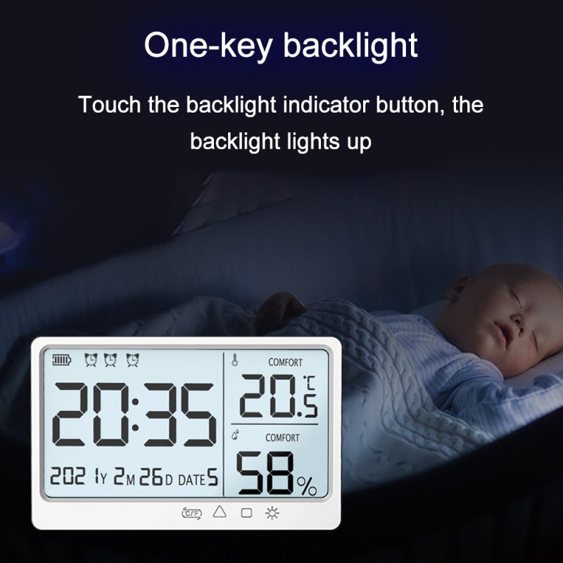 LCD Electronic Temperature Humidity Meter: White, Large Display, Indoor Outdoor Temp Humid Monitoring - Celsius Fahrenheit Conversion, Alarm Clock for Home Use, Elderly Users - Image 3