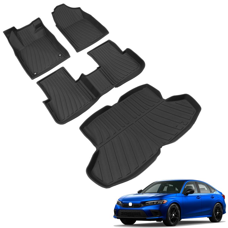powoq Floor Mat Compatible with 20222025 Honda Civic Sedan Trunk Mat Cargo Liner TPE Trunk Liner Replacement for 20222024 2025 Honda Civic Sedan Accessories Fit Sedan Rear Trunk MatFloor Mat