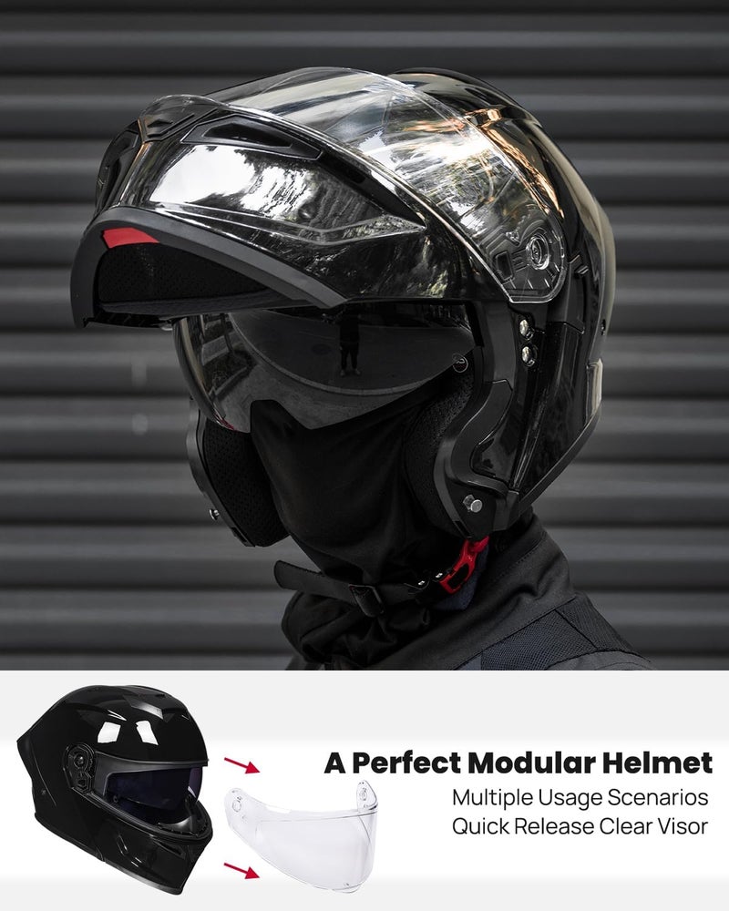 ILM Modular Full Face Motorcycle Helmet with Dual Visor - DOT Approved - Image 2
