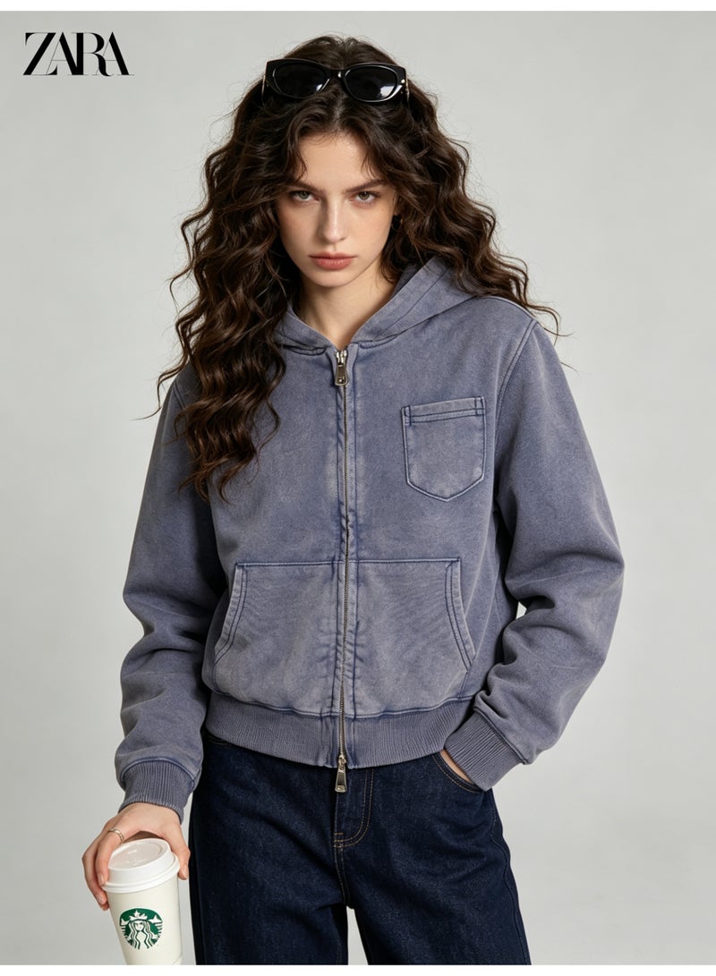 زارا ZARA makes old washed hooded zipper coat. - Image 1