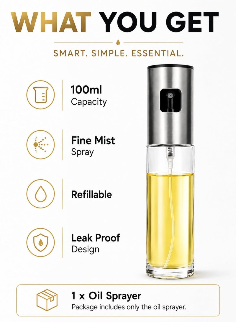 Leoxol 100ml Olive Oil Sprayer For Cooking | Stainless Steel Glass Oil Mister Spray Bottle | Refillable Oil Dispenser For Air Fryer Salad BBQ Baking Grilling - Image 4