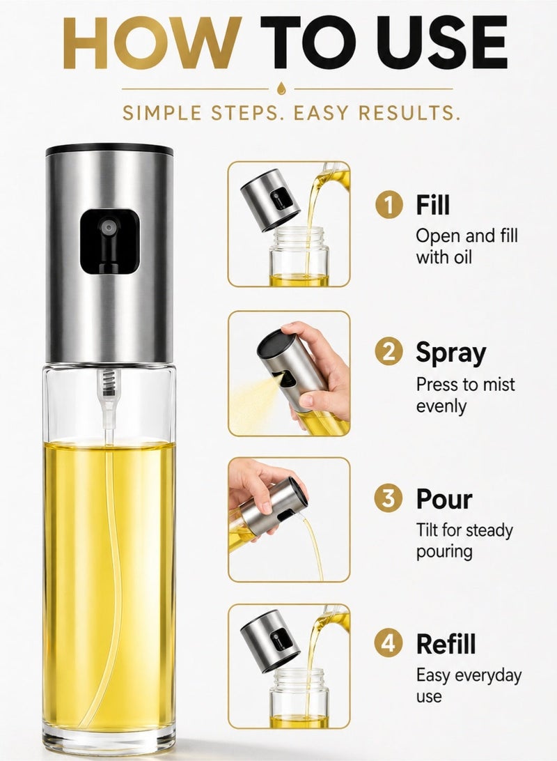 Leoxol 100ml Olive Oil Sprayer For Cooking | Stainless Steel Glass Oil Mister Spray Bottle | Refillable Oil Dispenser For Air Fryer Salad BBQ Baking Grilling - Image 3