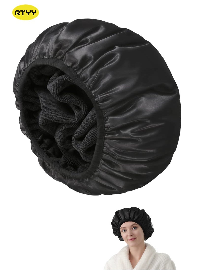 RTYY Terry Lined Shower Caps, Triple Layer Large Shower Cap for Women, Reusable Shower Caps for Long Thick Hair, Waterproof Washable Soft Bath Shower Caps for Hair Care  - Image 1