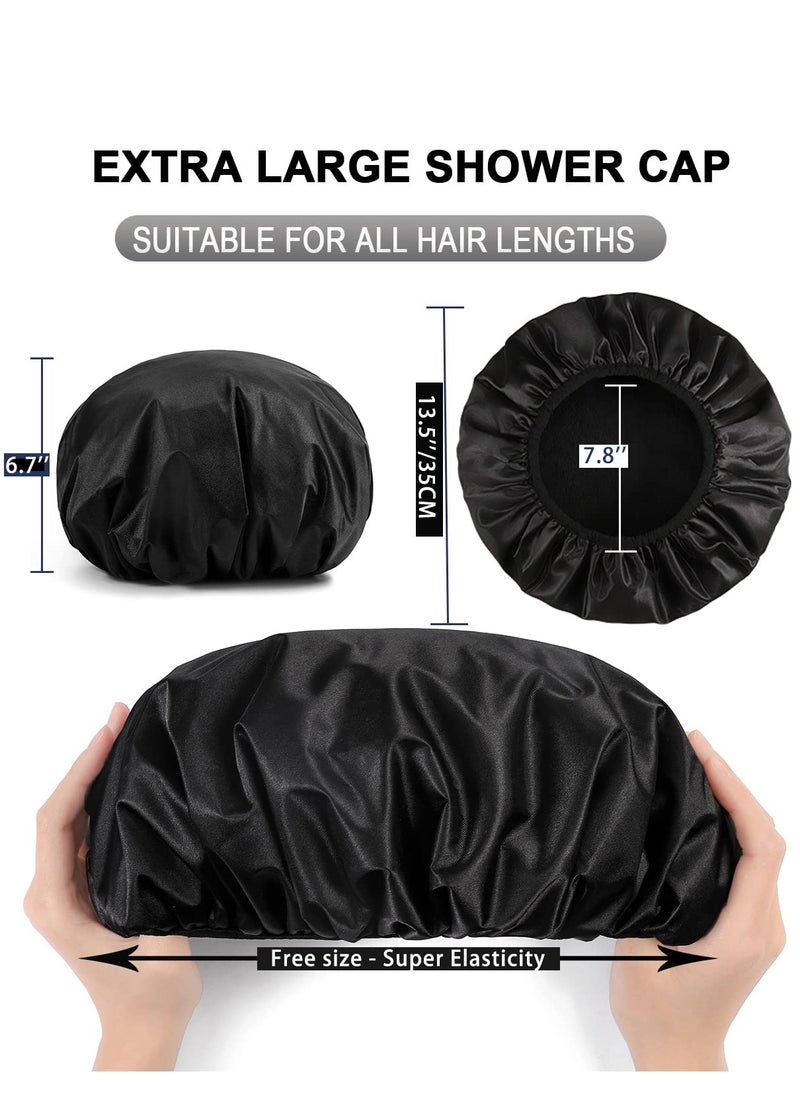 RTYY Terry Lined Shower Caps, Triple Layer Large Shower Cap for Women, Reusable Shower Caps for Long Thick Hair, Waterproof Washable Soft Bath Shower Caps for Hair Care  - Image 2