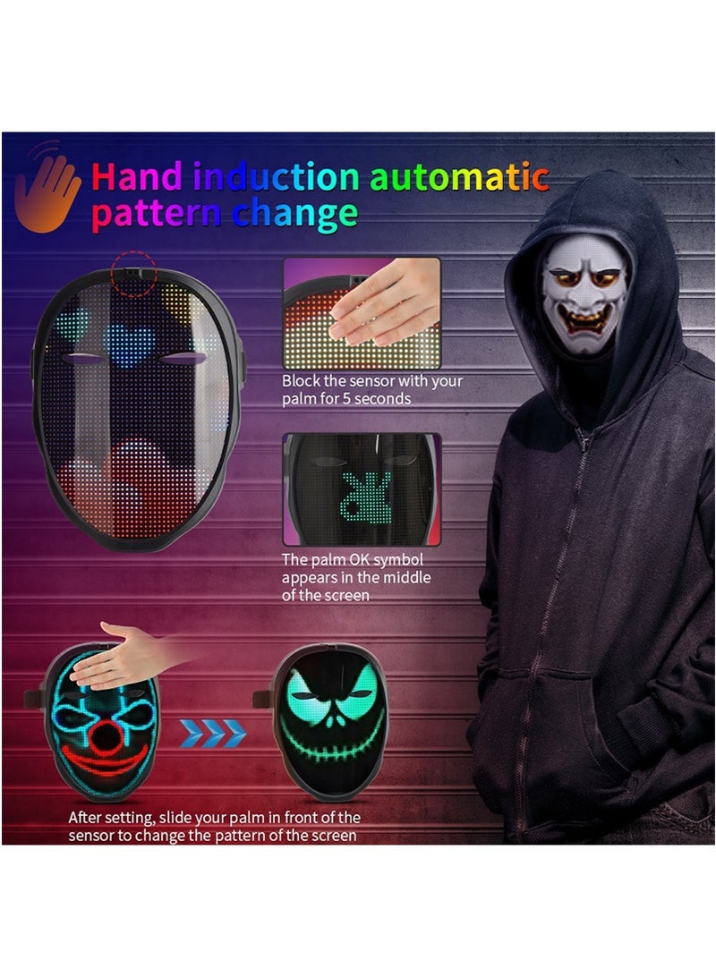 TAPIT Rechargeable LED Party Mask with Bluetooth, Light Up Mask with Gesture Sensing, Face Transforming Mask with Programmable App, Halloween DJ Costume Cosplay Party Mask for Adults and Kids - Image 4