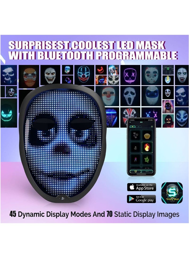 TAPIT Rechargeable LED Party Mask with Bluetooth, Light Up Mask with Gesture Sensing, Face Transforming Mask with Programmable App, Halloween DJ Costume Cosplay Party Mask for Adults and Kids - Image 3
