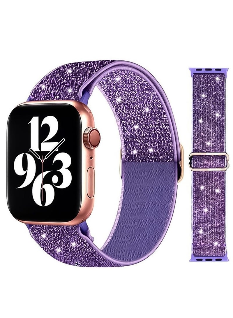 أشرطة مطاطية بحلقة منفردة من النايلون لساعة Apple مقاس 49 مم 45 مم 44 مم 42 مم، حزام معصم مرن لسلسلة iwatch 9 8 7 6 5 4 3 2 1 SE 2 SE أرجواني لامع